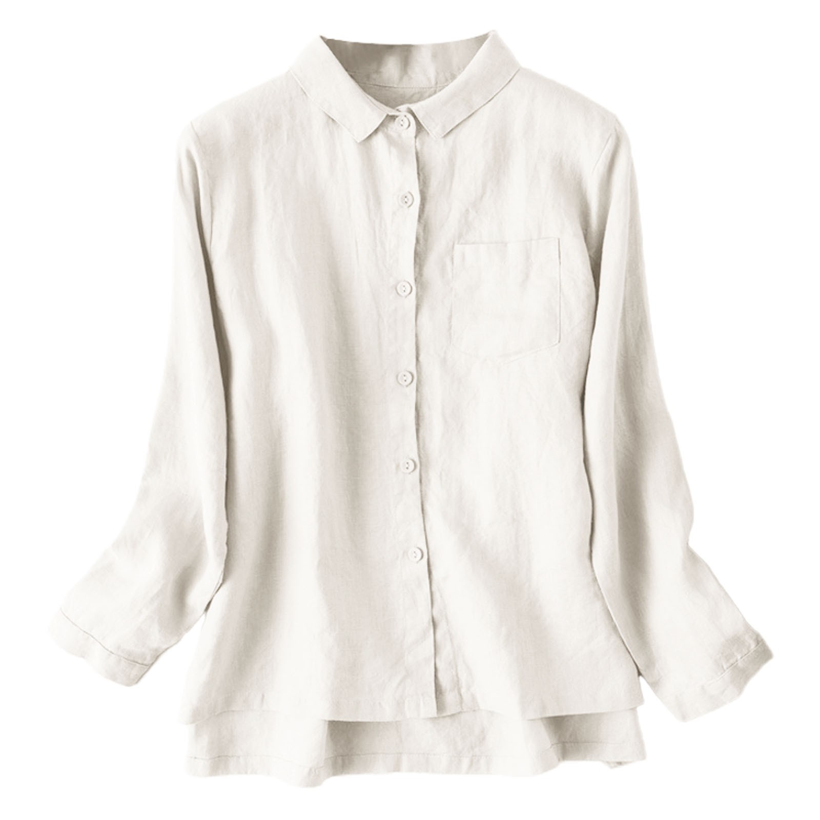 thumbnail image 1 of Camisa holgada de lino fino para mujer - Diseño vintage con solapa - Manga larga - Tallas M-XXL, 1 of 4